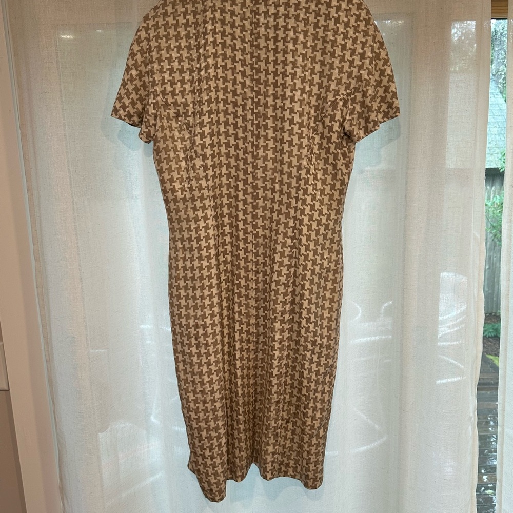 Elegant Brown Silk Houndstooth Dress